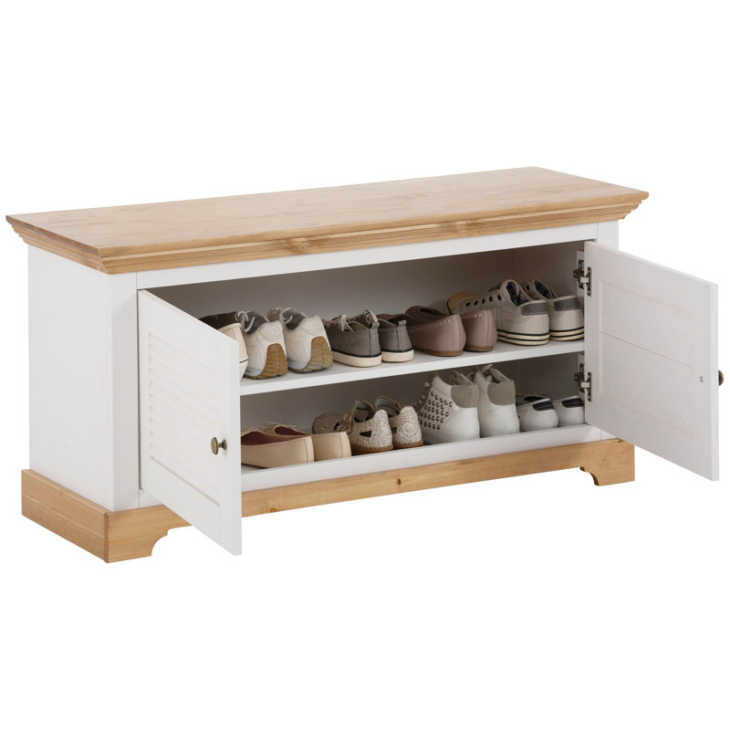 Solid Wood Storage Bench, White/Oiled
