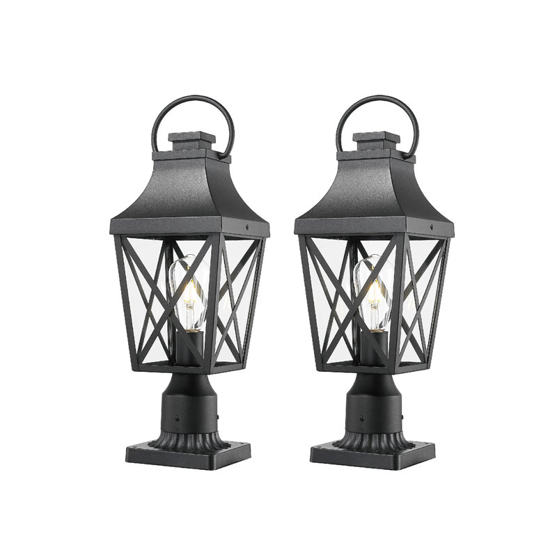 Outdoor Post Light,Lamp Post Light Fixture,Post Lantern with Pier Mount Base,Textured Black,21.3in,Suitable for Gardens, Yards or Entrances (2 pack)