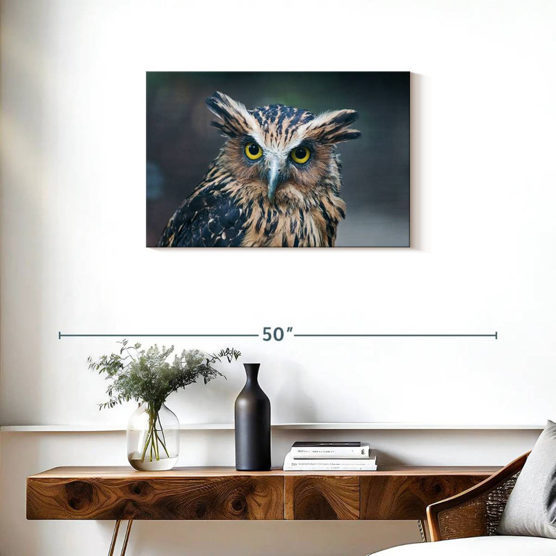 Brampt Staring Great Horned Owl, 20" H x 30" W
