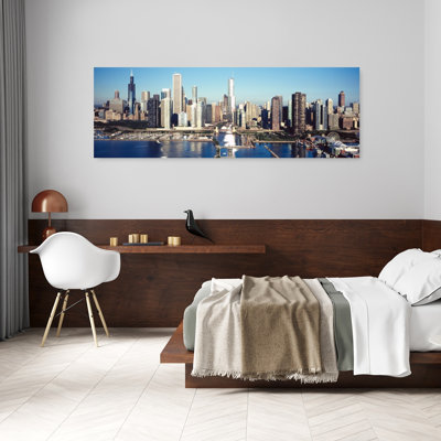 Skyscrapers In A City Navy Pier Chicago Harbor Chicago Cook County Illinois USA by Mark Segal - Wrapped Canvas Panoramic Print