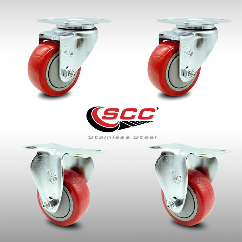 4 Piece Polyurethane Caster Set, Red