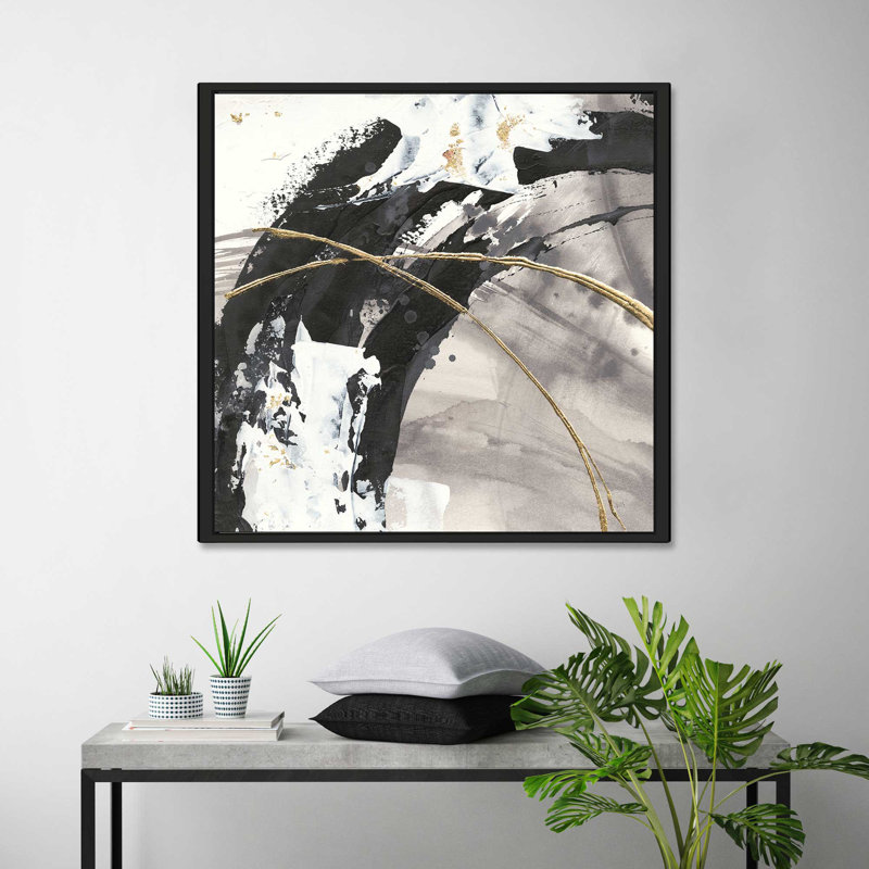 «Gilded Arcs II», reproduction de peinture acrylique, H 31,5 po x l 31,5 po x P 2 po, Cadre flottant noir