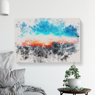 Sunset Behind The Clouds Watercolour - Wrapped Canvas Print