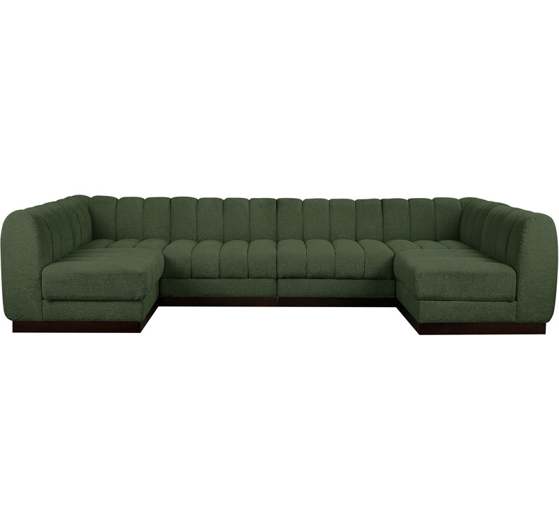 Canapé modulaire rembourré 6 pièces Quinn, Tissu chenille vert