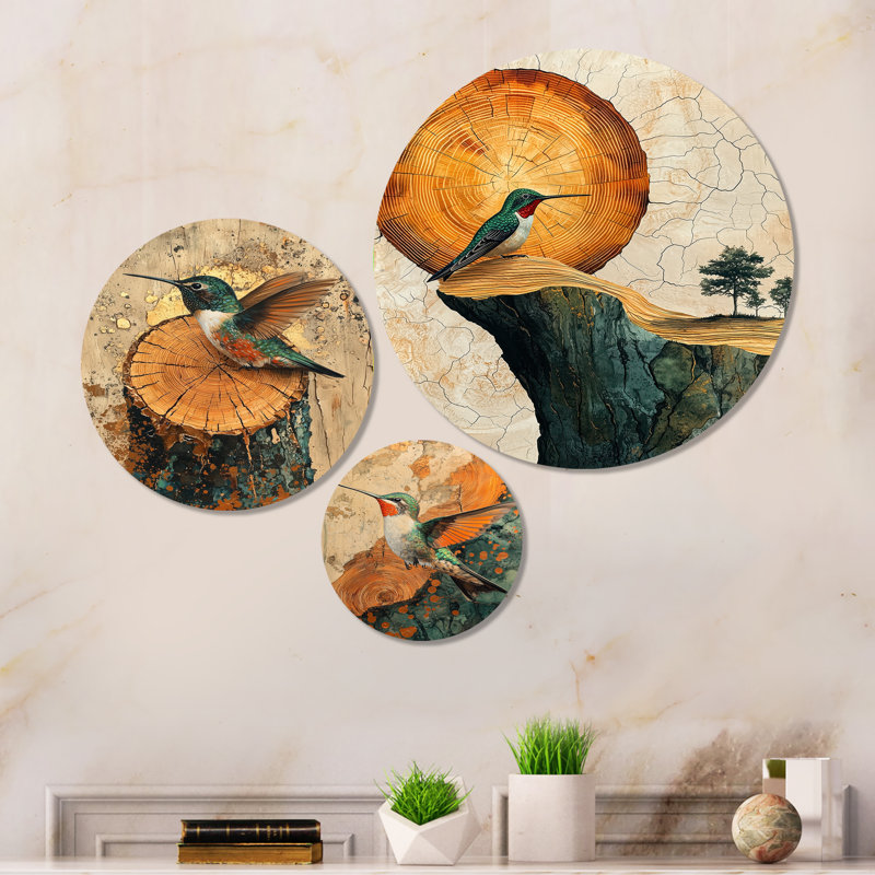 Hummingbird Into Wood Forest Quest I - Hummingbird, ensemble de 3 impressions murales en métal