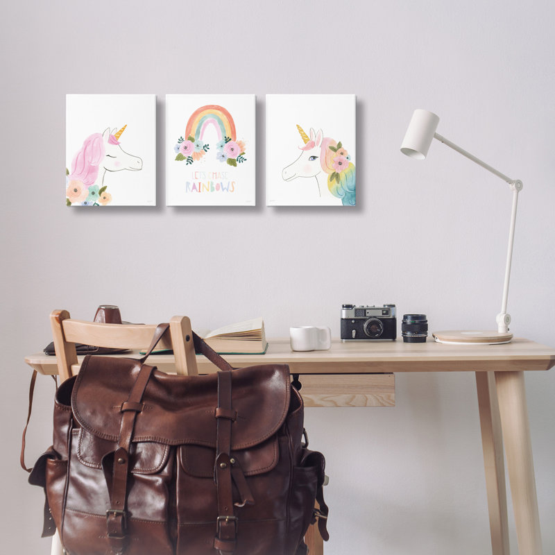 Ensemble de toiles 3 pièces «Let Chase Rainbows Unicorns» par Jenaya Jackson, H 14 po x l 11 po