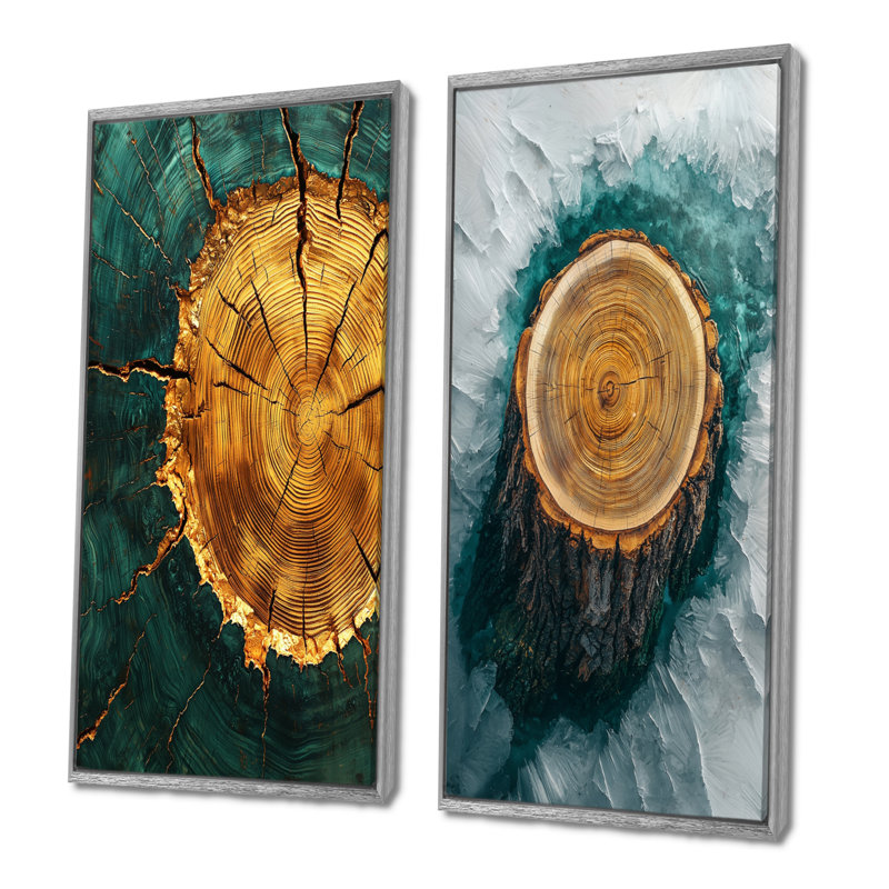 Emerald Stone and Wood Slide Roots Of Serenity III - Art mural 2 pièces, 40" H x 41" W, Argent, Impression encadrée flottante