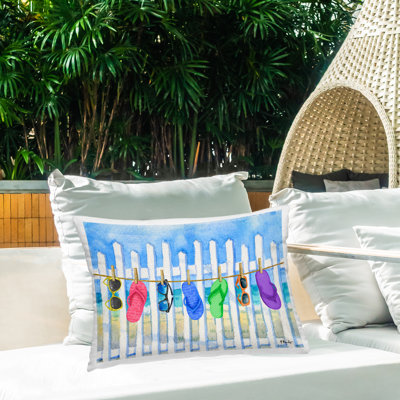 Summer Clothesline with Flip Flops Outdoor Printed Pillow design by Paul Brent