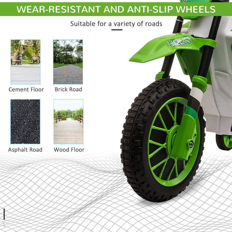 Green 12V Electric Kids Ride-On Motorcycle with Training Wheels