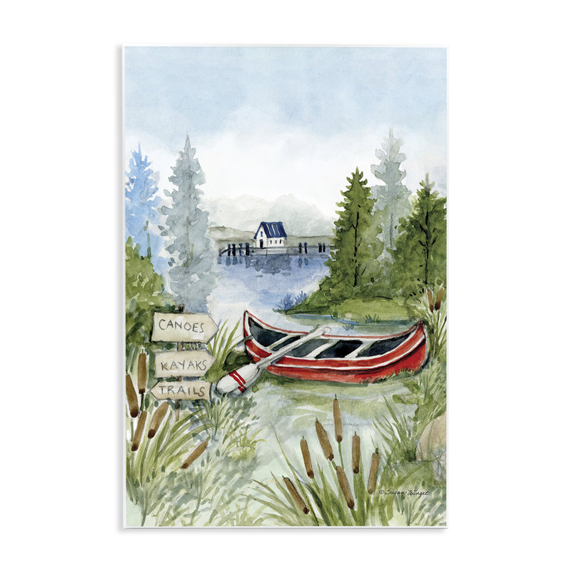 Plaque murale Canoe On Lake, design par Susan Winget, H 15 po x l 10 po