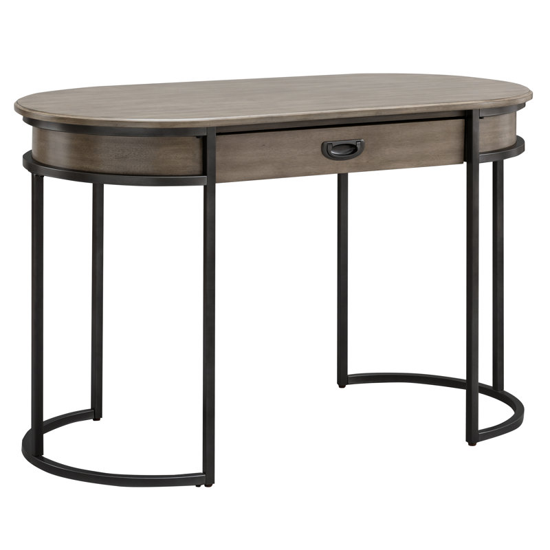 Mixed Manufactured Wood and Metal Oval Desk, Gray