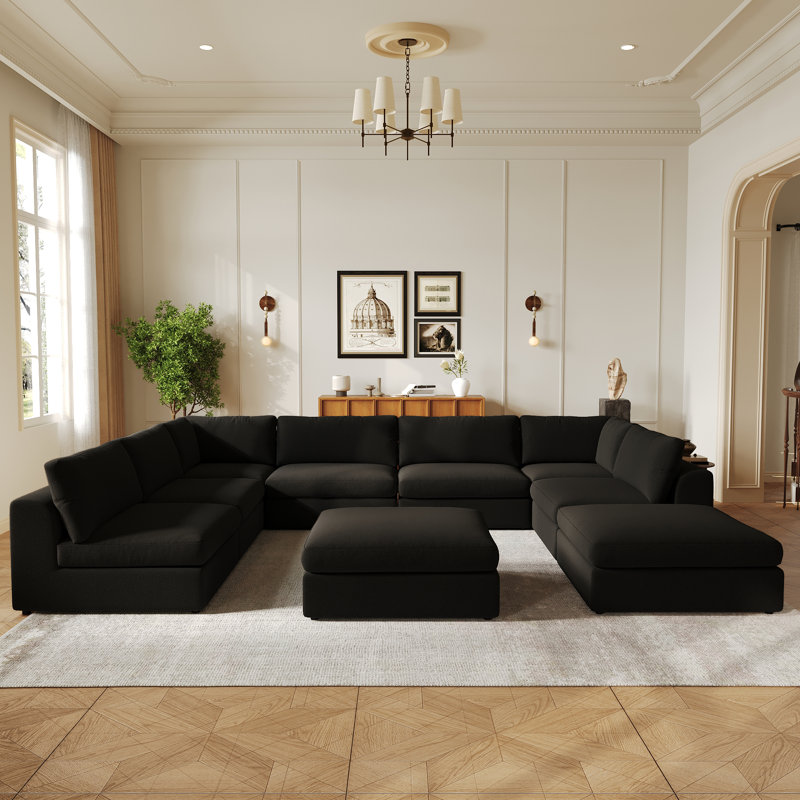Upholstered Sectional Symmetrical, Black Boucle