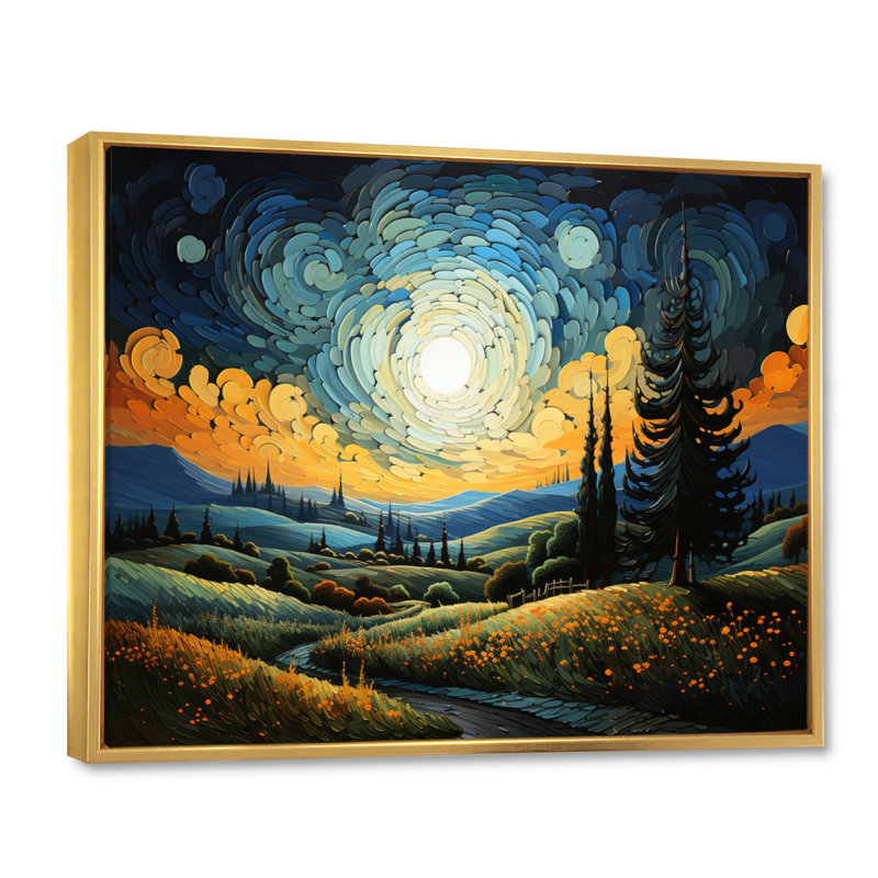 " Vangogh The Swaying Cypress III ", 24" H x 32" W x 1" D, Gold Floater Framed