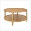Table basse ronde en bois avec tablette inférieure, fabrication en bois d'hévéa durable et conception en forme de plateau pour un style et un rangement améliorés.