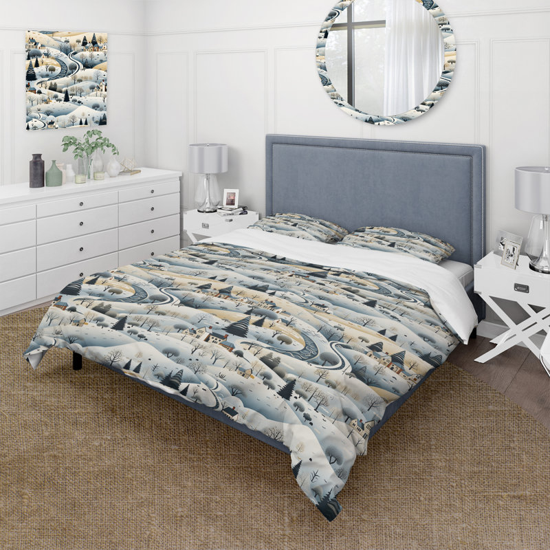 Hiver, paysage scandinave I, literie, Housse de couette pour très grand lit et 2 très