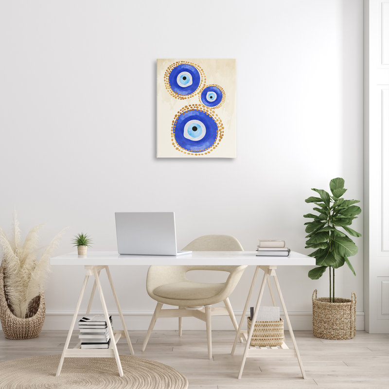 «Round Smart Evil Eye», motif lustré à pois par Two Smart Blondes - peinture sur toile, H 30 po x l 24 po x P 1,5 po