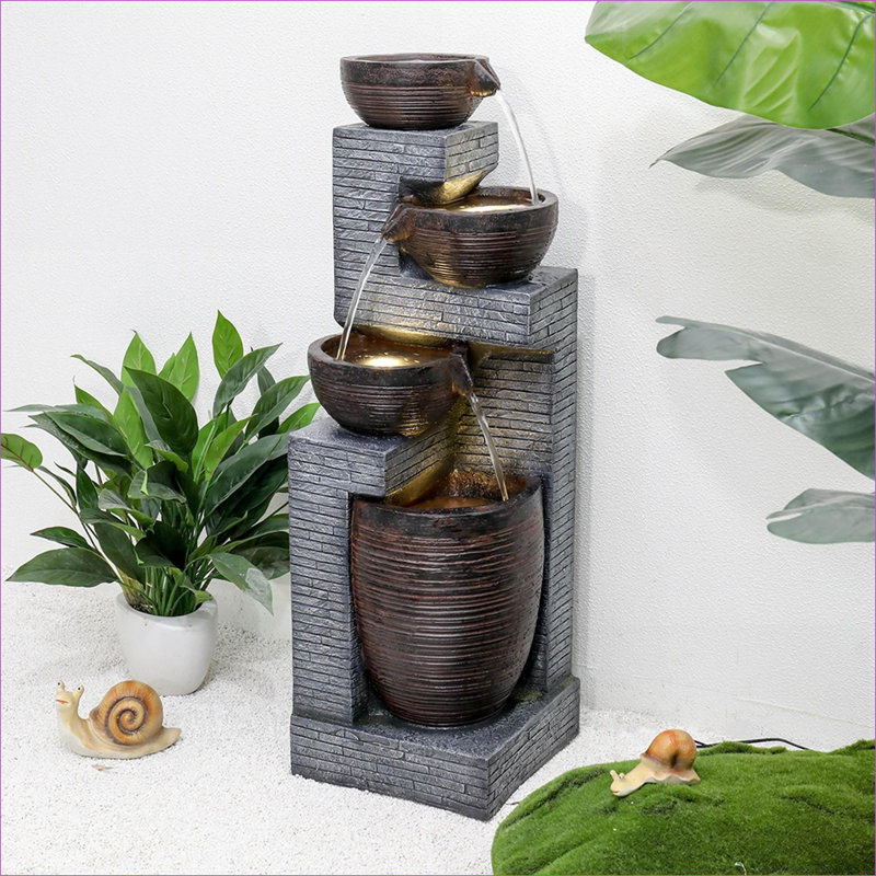 Fountains | Modern 40.1"H 5-Tier Cascading Outdoor Garden Fountain for Patio | Resin | Tiered