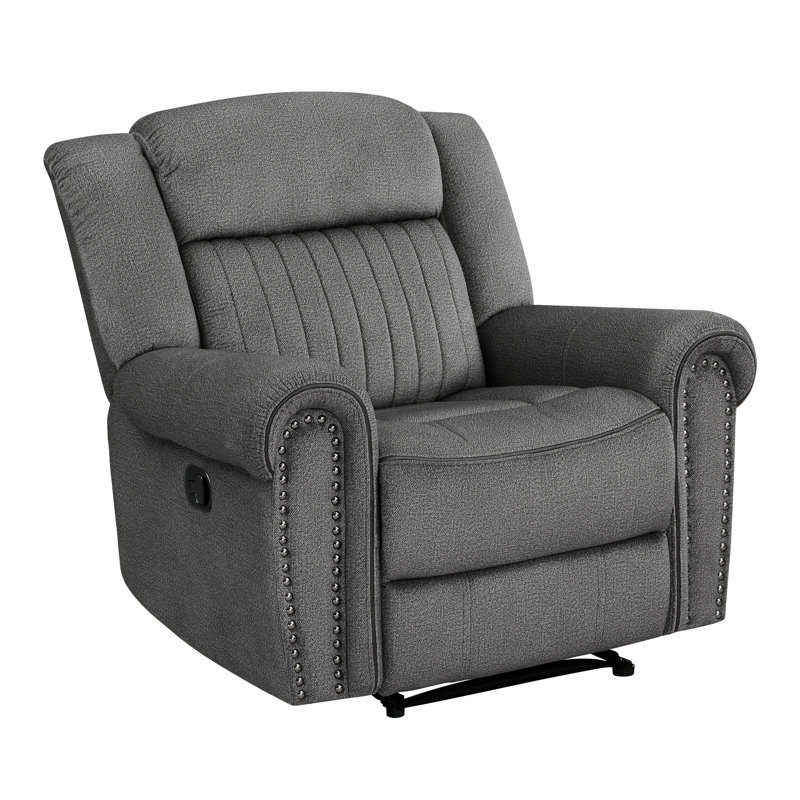 Fauteuil inclinable manuel moderne en microfibre texturée 41 po avec garniture cloutée Cappella, Manuel - levier / poignée