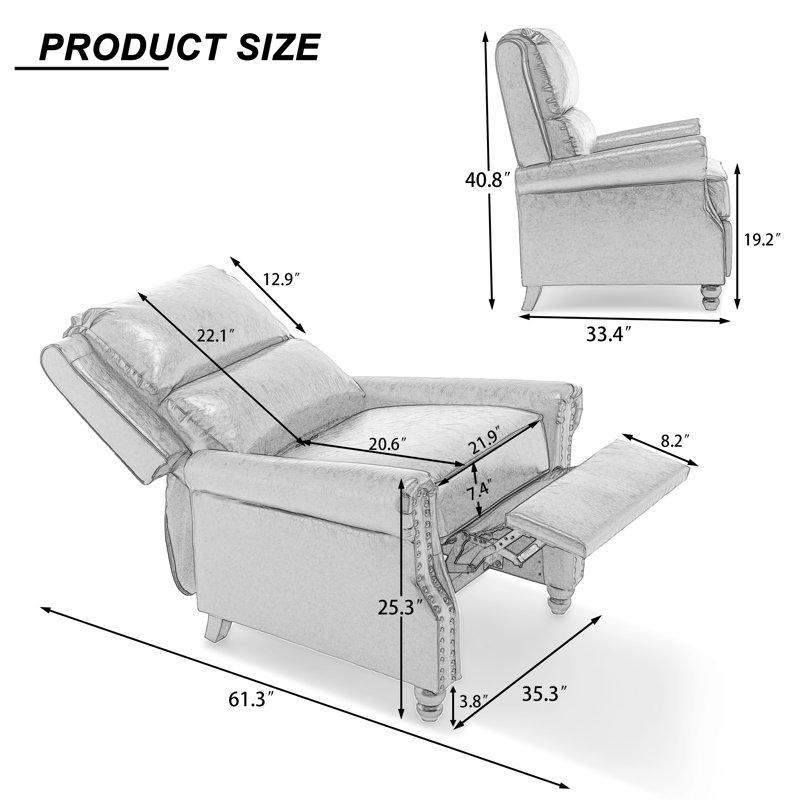 Fauteuil inclinable manuel avec dossier à oreilles Ameiah, Similicuir noir
