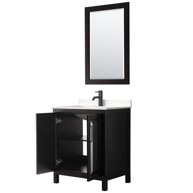 Daria 30'' W Single Vanity, Carrara Cultured Marble, Dark Espresso, Matte Black