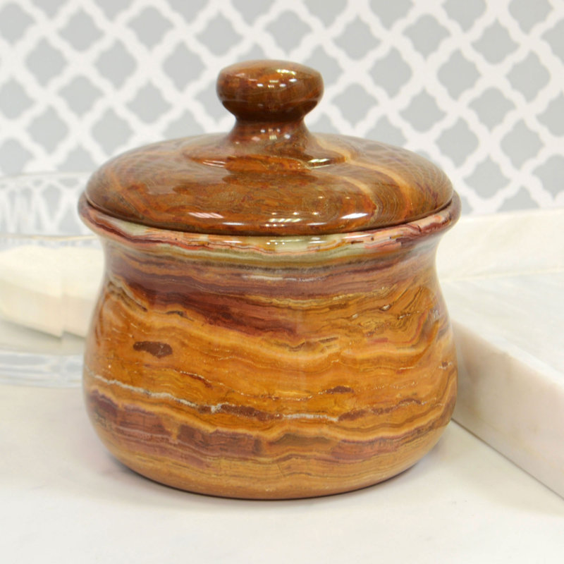 Amber Brown Stoneware Bathroom Storage Jar with Lid – Cotton Ball & Vanity Organizer