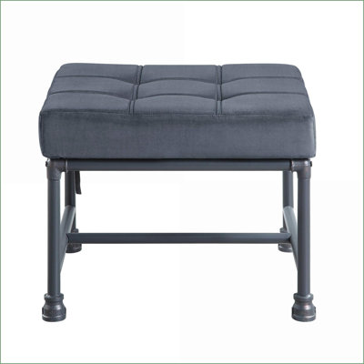 Ottoman for Living Rooms with Water Pipe Design, Charcoal Gray Velvet &amp; Light Gray Metal Finish | Gray | Metal