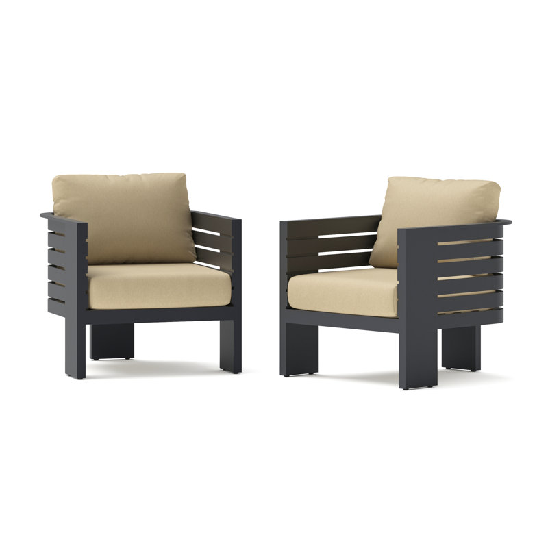 Ari 2 Piece Sunbrella Outdoor Patio Club Chairs - Maxim Beige, Maxim Beige