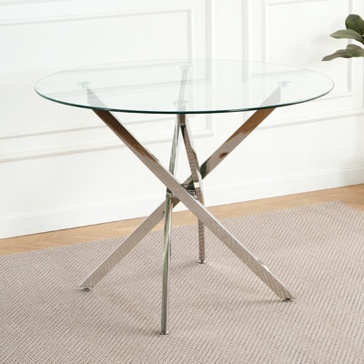 Round Glass Top Dining Table for 4-6, Heavy-Duty Metal Base with Adjustable Non-Slip Floor Protectors - Modern Kitchen Table for Dining Room, Apartment, Home, Condo