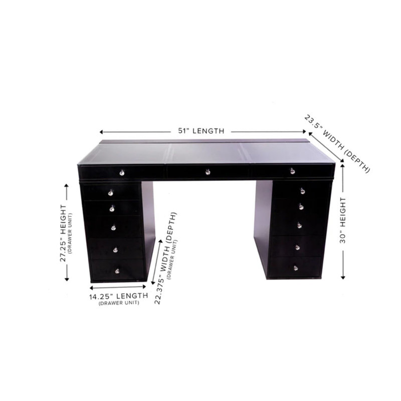 Gaile Slaystation Plus 2.0 Makeup Table with Vanity Mirror , 5 Drawer Units Bundle for Makeup Storage, Pro Black (LCD)