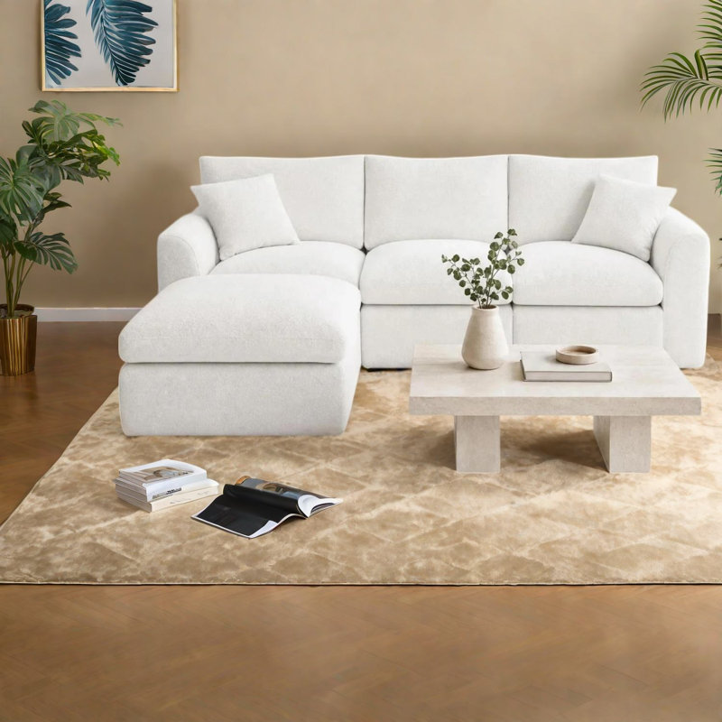 Canapé d'angle à compression, canapé modulaire en mousse blanc laiteux de 271 cm (106,7 po) pour maison moderne