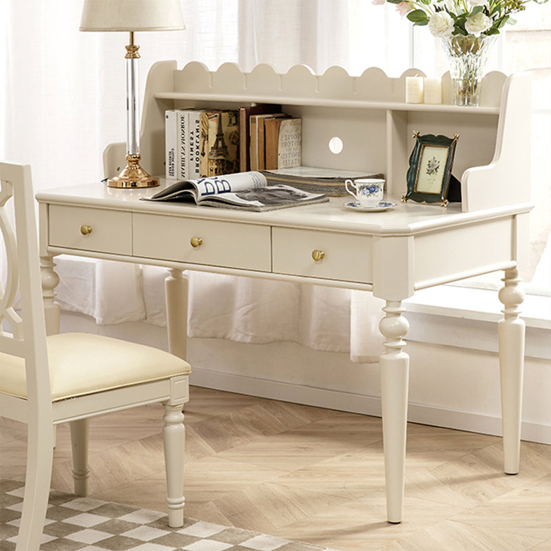 Bureau blanc rectangulaire en bois massif avec 3 tiroirs, 30,71 po H x 53,15 po L x 23,62 po P
