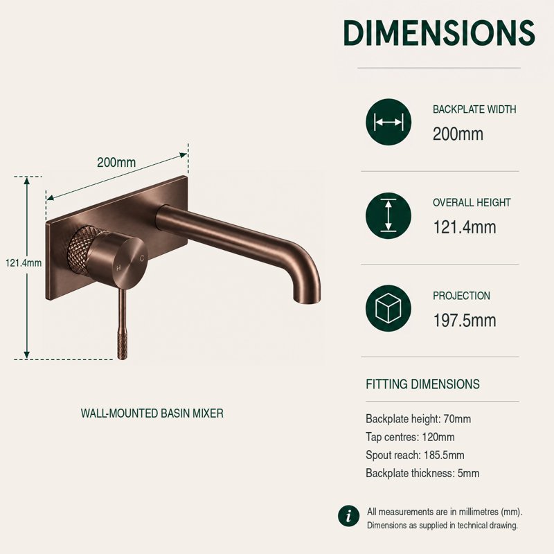  Wall Mounted Mono Basin Mixer, Satin Bronze