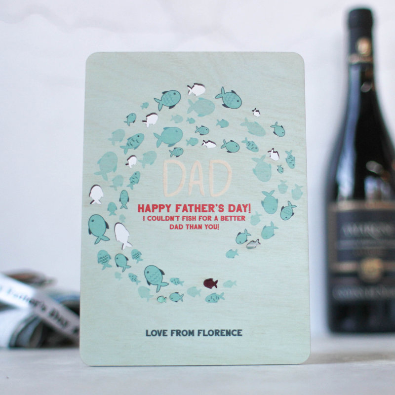 Judd Personalised Fathers Day Card In Wood, Fish, Yes