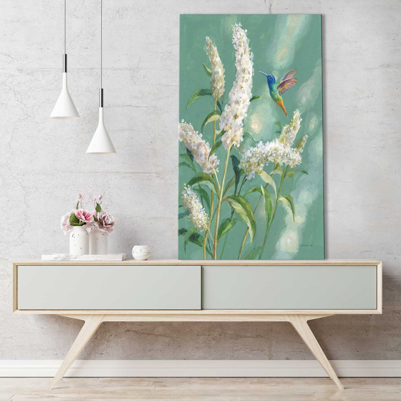 Hummingbird Spring II par Danhui Nai - Peinture, Cadre flottant champagne, H 33,5 po x l 21,5 po x P 2 po