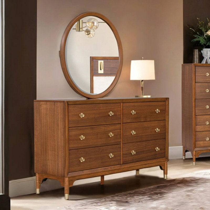 Commode 6 tiroirs avec miroir Jeannete, Noyer