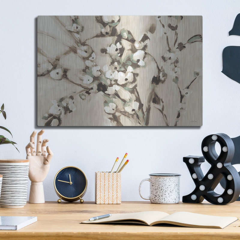 «Wild Floral Branches Neutral» par Katrina Pete, art mural en métal, 16 po x 12 po
