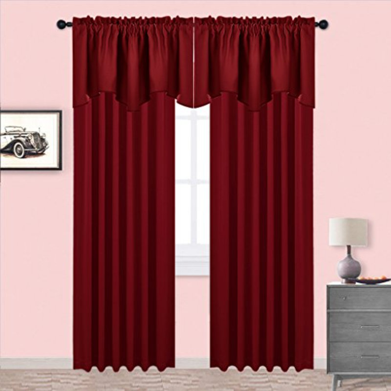 Scalloped Window Valances For Kitchen - Home Decoration Thermal Insulated 52 Inches By 18 Inches Rod Pocket Blackout Valance Window Treatment Curtains Drapes For Bedroom, 4 Panels