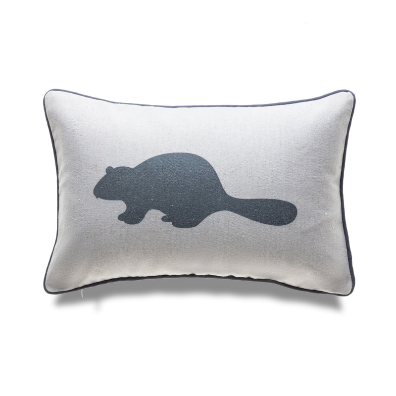 Beaver Animal Print Linen Reversible Throw Pillow, Bottle Green