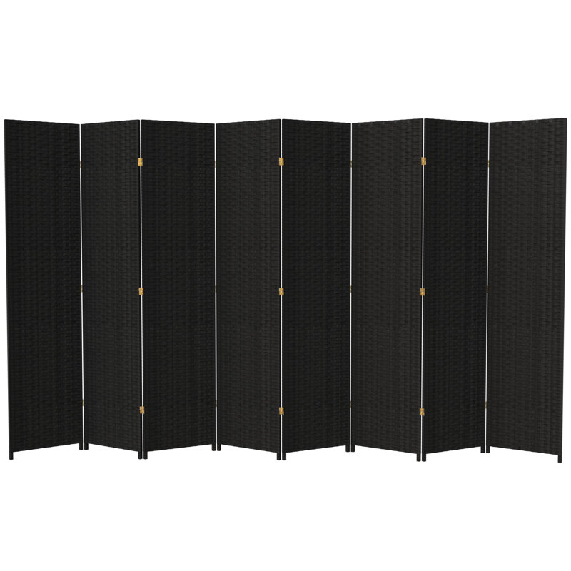Amitis 7 Ft. Tall Woven Fiber Folding Room Divider, 84'' H x 156'' W x 1'' D, 8, Black