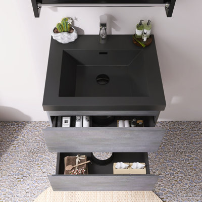 24" Pre-Assembled Wall Vanity With Easy-Clean Hygiene Quartz Sand Sink And Soft-Close Cabinetry