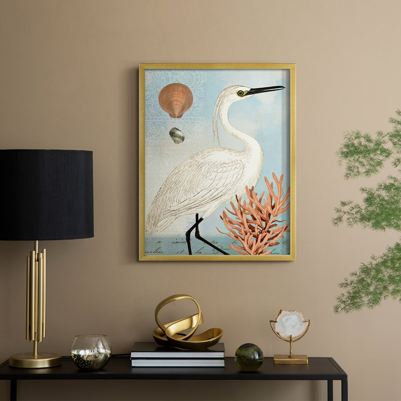 Blue Egret Framed Print - Solid Wood, H 15 po x l 12 po, Doré