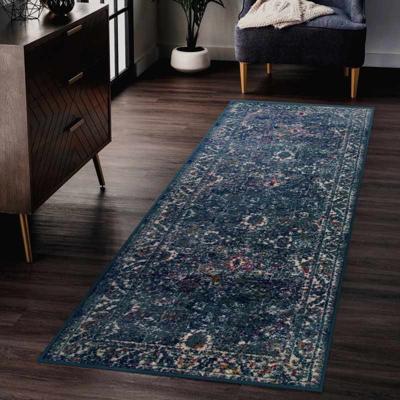 Tapis oriental turquoise Jaimez, Tapis de couloir 2 pi 2 po x 7 pi 7 po