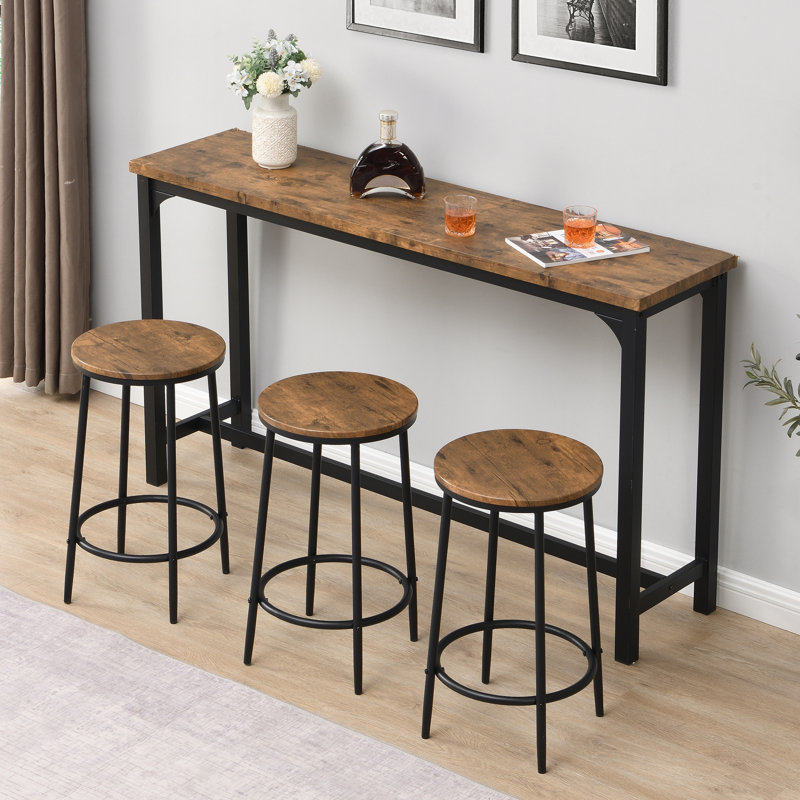 Bar Table & 3 Stools Set Industrial Breakfast Dining Table Kitchen Rustic