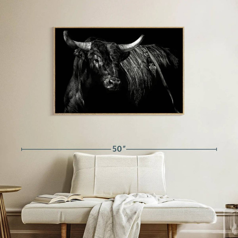 Brindle rodéo bull, Cadre flottant en bois naturel, 40 po x 27 po