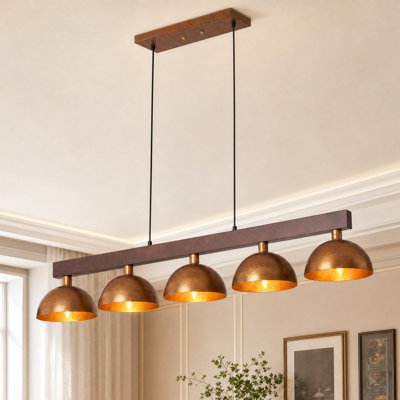 47 in. 5-Light Farmhouse Wood and Antique Copper Linear Island Chandelier
