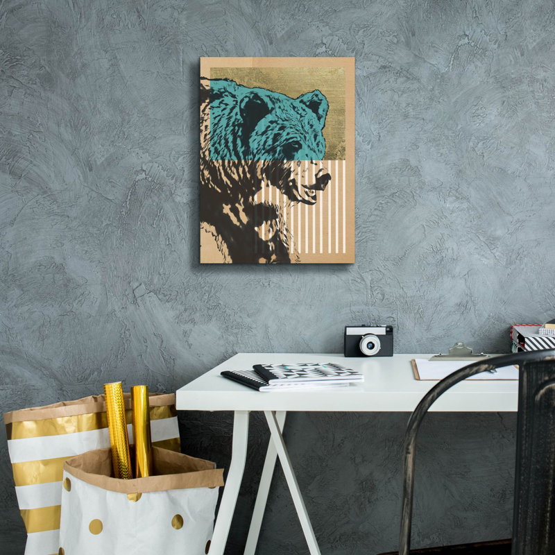  «Gold Geometric Bear 2» par Alonzo Saunders, art mural sur toile, 12 po x 16 po, H 16 po x l 12 po