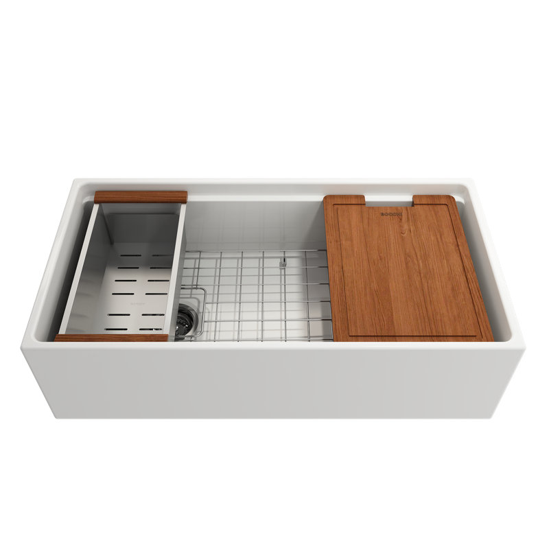 Évier de cuisine de ferme avec accessoires 36 po L x 19 po l, Blanc