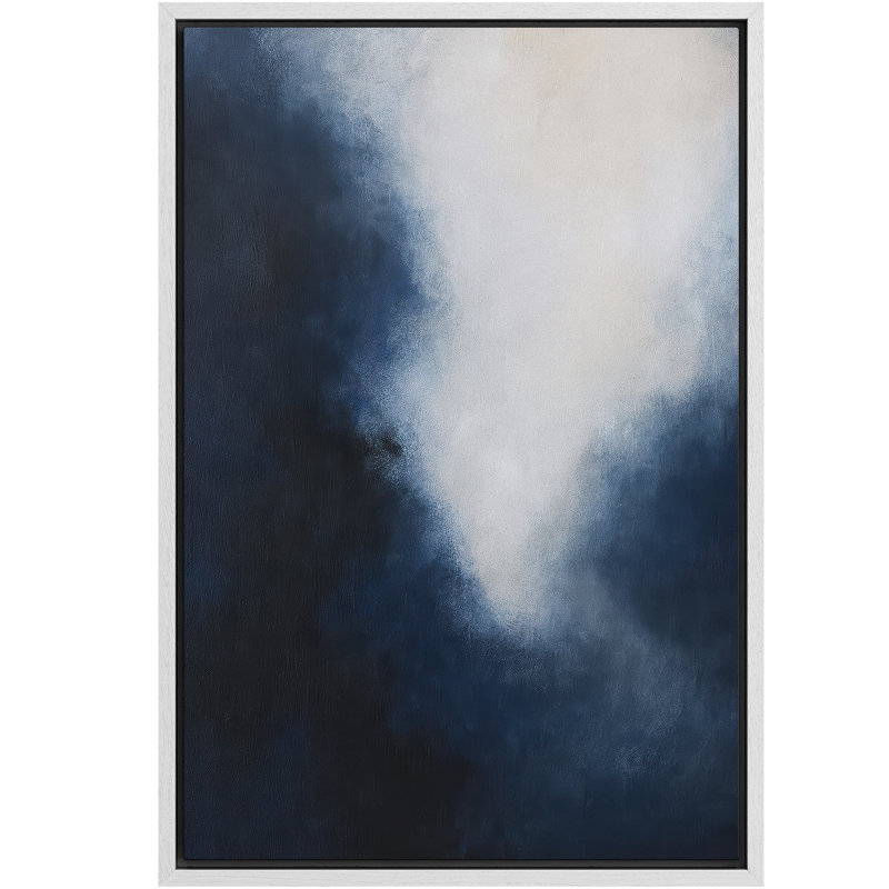 Bleu marine et blanc, abstrait moderne nuageux, reproduction d'art sur toile, H 24 po x l 16 po, Naturel