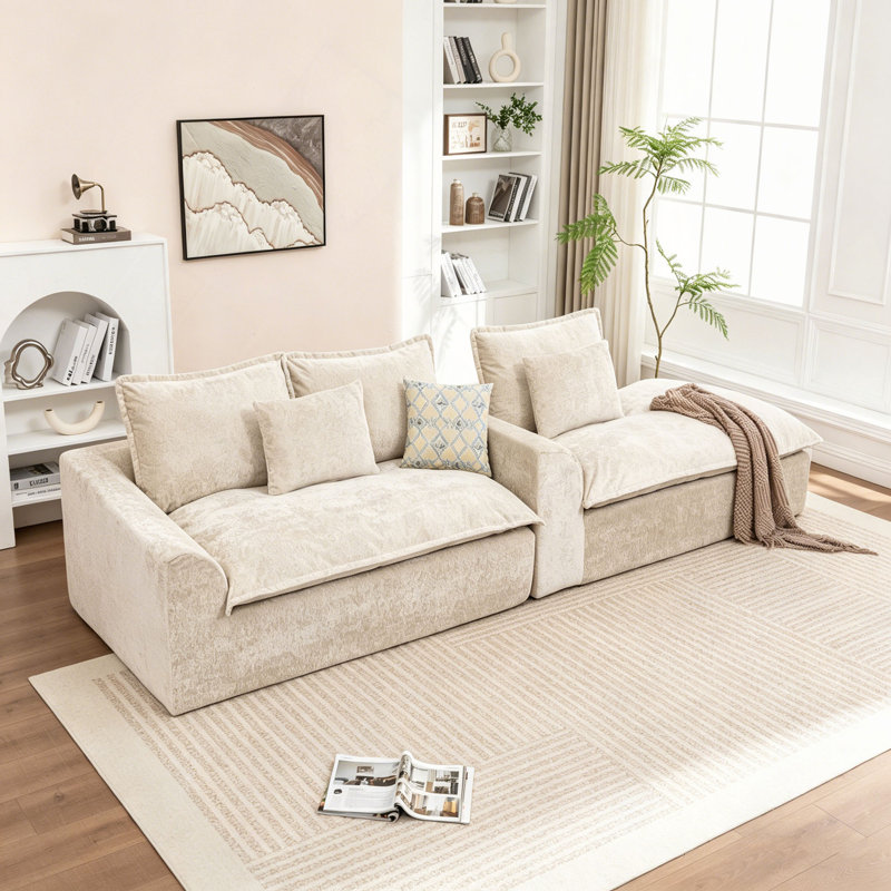 Canapé modulaire en forme de L de 103 po, canapé désossé en nuage avec sièges profonds et dossier haut, canapé rembourré en tissu, aucun assemblage requis