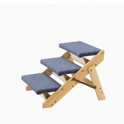 Foldable Dog Stairs For Bed Couch Car, Heavy Duty Wooden Frame Pet Steps, Low 12Cm Gentle Incline Non-Slip Polyester Cover For Senior Small Medium Dogs